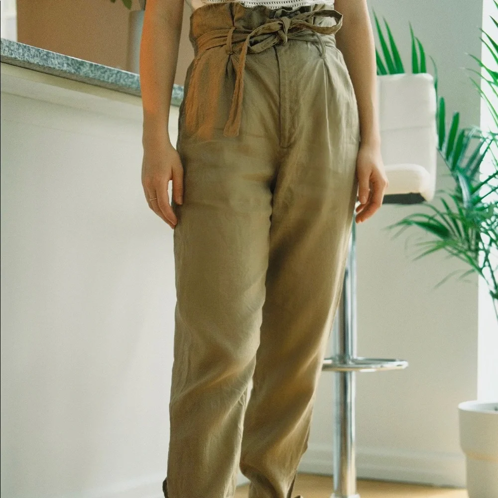 Reformation Linen Paper Bag Pants Sz 2 - Picture 2 of 5